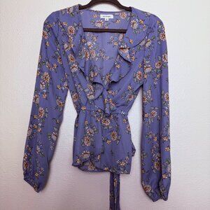 Max Studio Blue Floral Ruffle Blouse Sz S NWOT